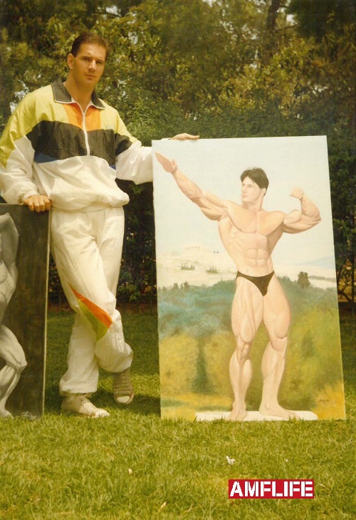 Ο Σπύρος Μπουρνάζος σε πίνακα ζωγραφικής που του χάρισε ο φίλος του και συναθλητής και ζωγράφος Μηνάς Πανικόγλου