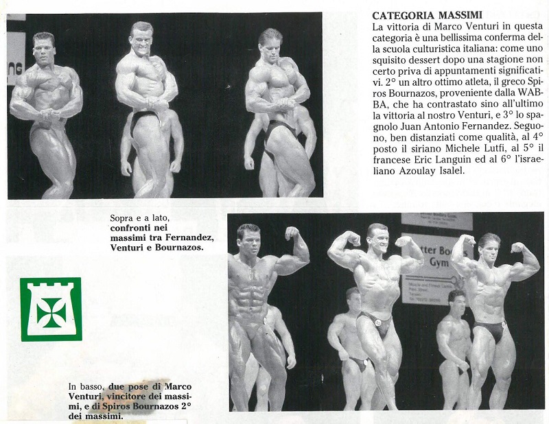 Φωτογραφίες σε Ιταλικό αθλητικό περιοδικό από τις συγκρίσεις.Η διαφορά του Σπύρου Μπουρνάζου και του Ισπανού αθλητή από τον Ιταλό στη μέση, βγάζουν μάτι, ακόμα και για αυτούς που δεν έχουν καμία απολύτως σχέση με το bodybuilding